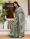 Dark Green Khadi Printed Saree for Elegant Ethnic & Daily Wear - Image 2